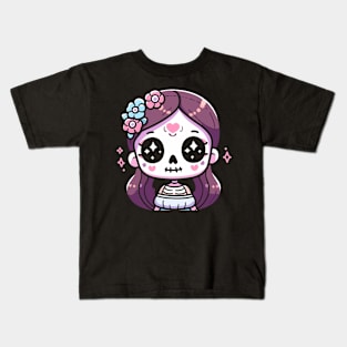 Kawaii Girl in a Halloween Costume | Cute Kawaii Chibi Skeleton Ghost Design Kids T-Shirt